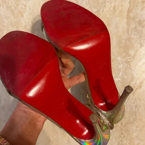 CHRISTIAN LOUBOUTIN Optisling 100mm Glitter Slingback Open Toe Heels 39 - Picture 8 of 9